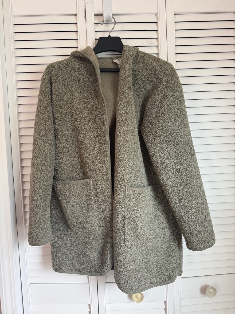 Joie Borg Teddy Sherpa Jacket Small Olive Open Front Oversized Hooded Neutral